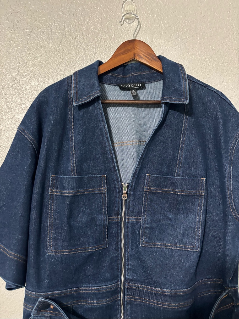 Plus Denim Utility Romper in Dark Blue - Picture 4 of 12